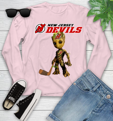 New Jersey Devils NHL Hockey Groot Marvel Guardians Of The Galaxy Youth Long Sleeve 10