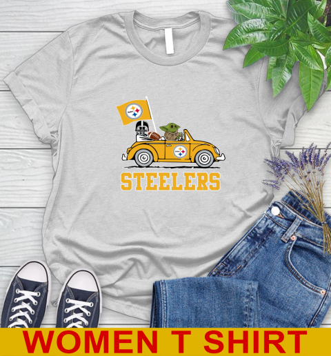NFL Football Pittsburgh Steelers Darth Vader Baby Yoda Driving Star Wars Shirt Women's T-Shirt