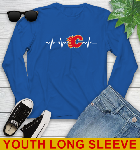 Calgary Flames NHL Hockey Heart Beat Shirt Youth Long Sleeve 10