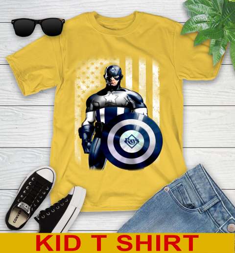 Tampa Bay Rays MLB Baseball Captain America Marvel Avengers American Flag Shirt Youth T-Shirt 9