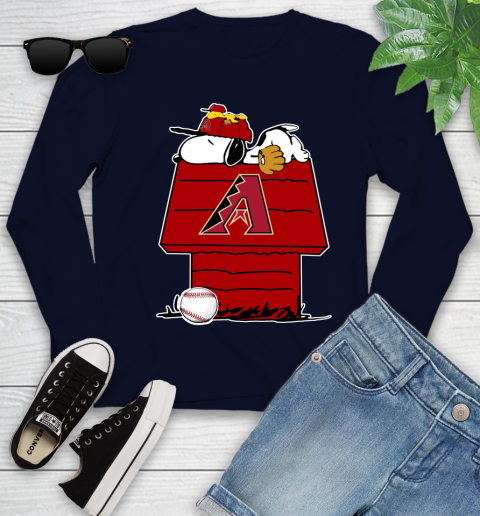 MLB Arizona Diamondbacks Snoopy Woodstock The Peanuts Movie Baseball T Shirt Youth Long Sleeve 3