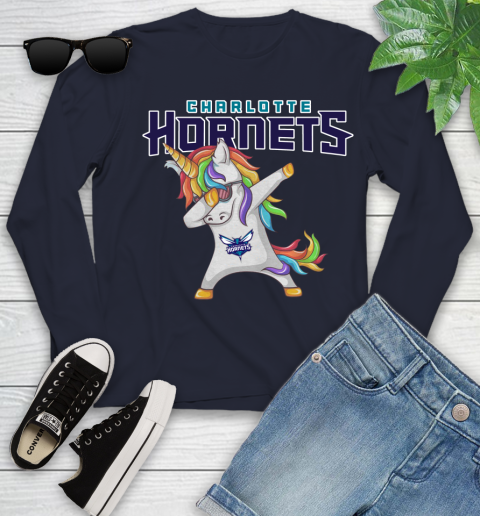 Charlotte Hornets NBA Basketball Funny Unicorn Dabbing Sports Youth Long Sleeve 3