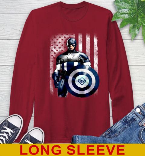 Tampa Bay Rays MLB Baseball Captain America Marvel Avengers American Flag Shirt Long Sleeve T-Shirt 9