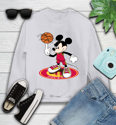 NBA Basketball Houston Rockets Cheerful Mickey Disney Shirt Youth Sweatshirt 4