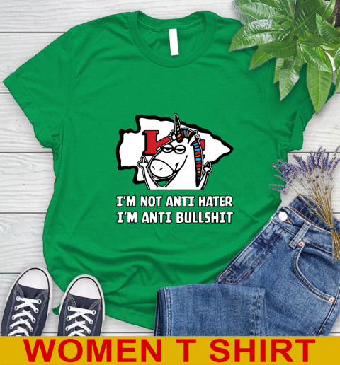 Kansas City Chiefs NFL Football Unicorn I'm Not Anti Hater I'm Anti Bullshit Women's T-Shirt 6