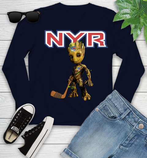 New York Rangers NHL Hockey Groot Marvel Guardians Of The Galaxy Youth Long Sleeve 3