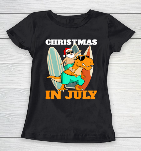 Santa Dinosaur Mid Year Xmas Party Beach Christmas In July Women's T-Shirt