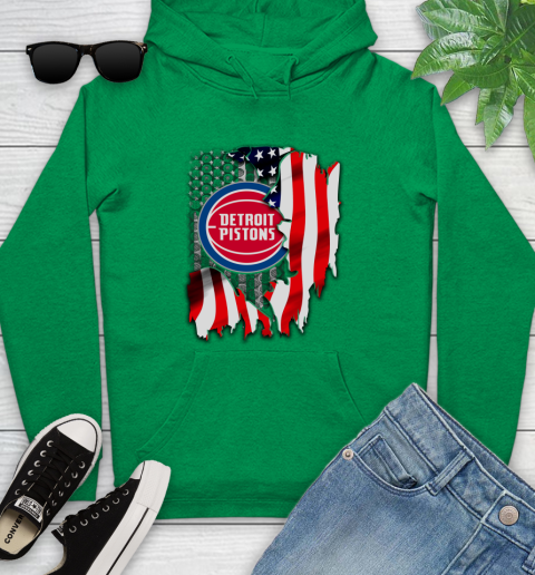 Detroit Pistons NBA Basketball American Flag Youth Hoodie 9