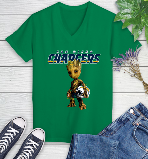 Los Angeles Chargers NFL Football Groot Marvel Guardians Of The Galaxy Women's V-Neck T-Shirt 5