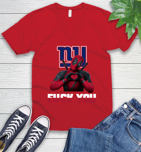 NHL New York Giants Deadpool Love You Fuck You Football Sports V-Neck T-Shirt 6