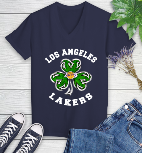 NBA Los Angeles Lakers Three Leaf Clover St Patrick's Day Basketball Sports Women's V-Neck T-Shirt 12