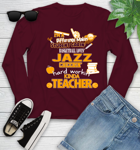 Utah Jazz NBA I'm A Difference Making Student Caring Basketball Loving Kinda Teacher Youth Long Sleeve 6