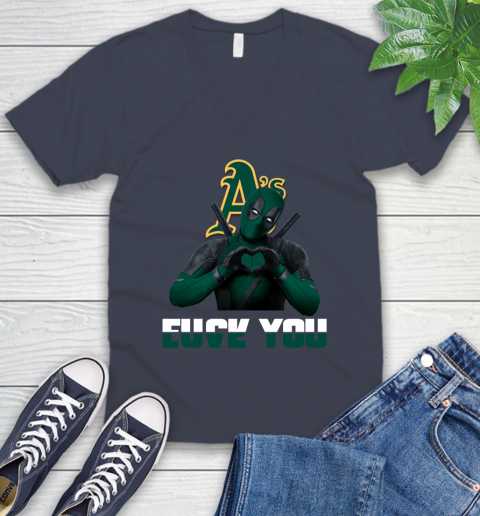 MLB Oakland Athletics Deadpool Love You Fuck You Baseball Sports V-Neck T-Shirt 8