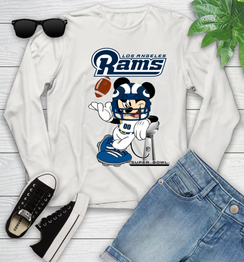 NFL Los Angeles Rams Mickey Mouse Disney Super Bowl Football T Shirt Youth Long Sleeve 12