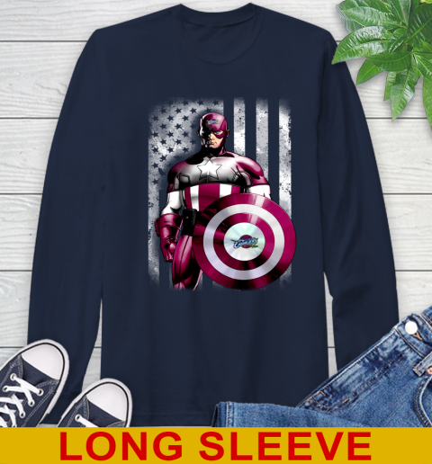 Cleveland Cavaliers NBA Basketball Captain America Marvel Avengers American Flag Shirt Long Sleeve T-Shirt 4 Cleveland Cavaliers NBA Basketball Captain America Marvel Avengers American Flag Shirt Long Sleeve T-Shirt - Image 4