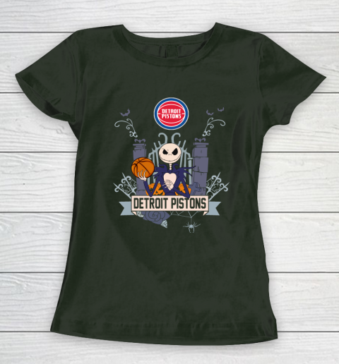 NBA Detroit Pistons Basketball Jack Skellington Halloween Women's T-Shirt 4