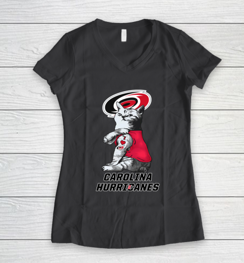 NHL My Cat Loves Carolina Hurricanes Hockey Women's V-Neck T-Shirt 6