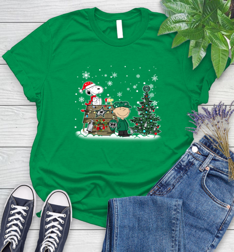 NHL Dallas Stars Snoopy Charlie Brown Woodstock Christmas Stanley Cup Hockey Women's T-Shirt 9