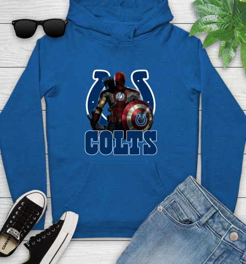 NFL Captain America Thor Spider Man Hawkeye Avengers Endgame Football Indianapolis Colts Youth Hoodie 9