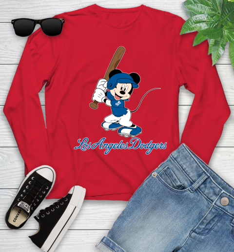 MLB Baseball Los Angeles Dodgers Cheerful Mickey Mouse Shirt Youth Long Sleeve 11