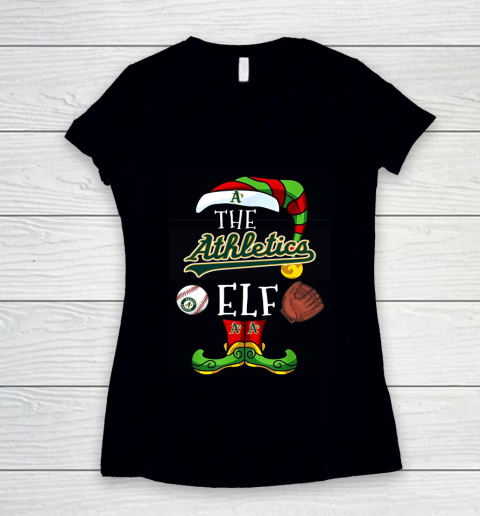 Oakland Athletics Christmas ELF Funny MLB Women's V-Neck T-Shirt