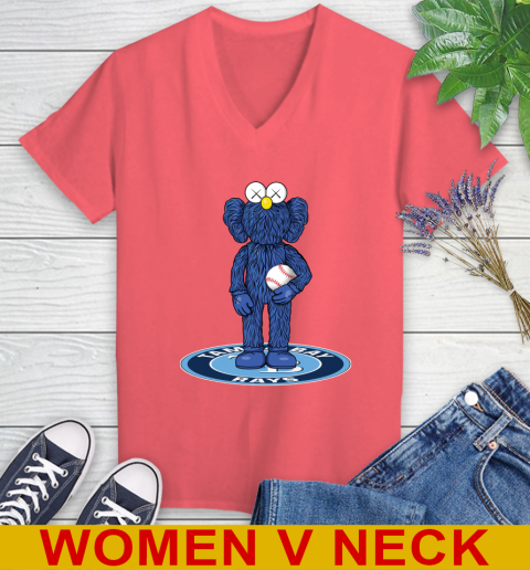 MLB Baseball Tampa Bay Rays Kaws Bff Blue Figure Shirt Women's V-Neck T-Shirt 7