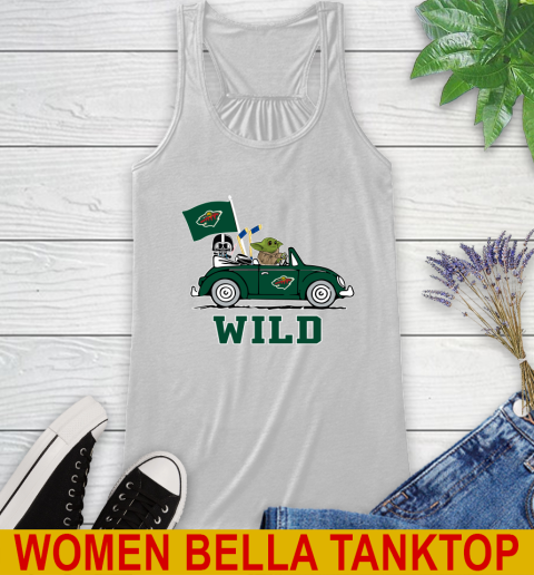 NHL Hockey Minnesota Wild Darth Vader Baby Yoda Driving Star Wars Shirt Racerback Tank