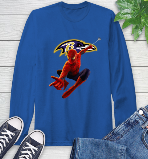 NFL Spider Man Avengers Endgame Football Baltimore Ravens Long Sleeve T-Shirt 9