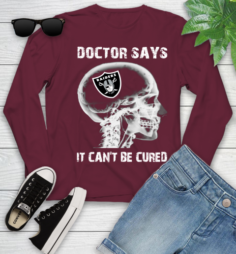 NFL Oakland Raiders Football Skull It Can't Be Cured Shirt Youth Long Sleeve 5