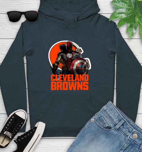 NFL Captain America Thor Spider Man Hawkeye Avengers Endgame Football Cleveland Browns Youth Hoodie 8