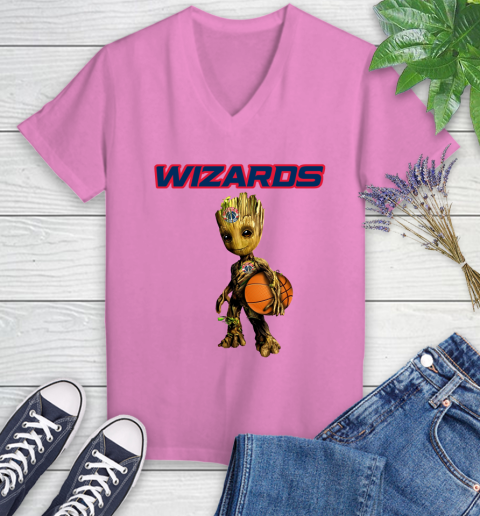Washington Wizards NBA Basketball Groot Marvel Guardians Of The Galaxy Women's V-Neck T-Shirt 14