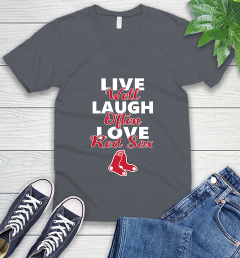 MLB Baseball Boston Red Sox Live Well Laugh Often Love Shirt V-Neck T-Shirt 4