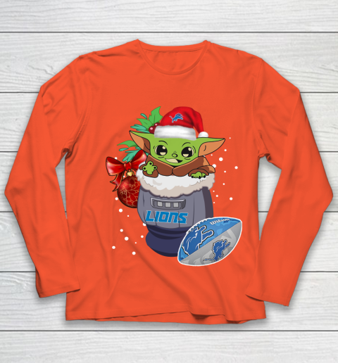 Detroit Lions Christmas Baby Yoda Star Wars Funny Happy NFL Youth Long Sleeve 4