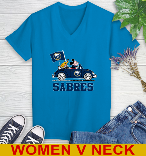 NHL Hockey Buffalo Sabres Pluto Mickey Driving Disney Shirt Women's V-Neck T-Shirt 8