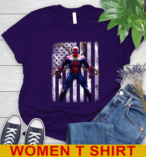NBA Basketball Milwaukee Bucks Spider Man Avengers Marvel American Flag Shirt Women's T-Shirt - Image 5