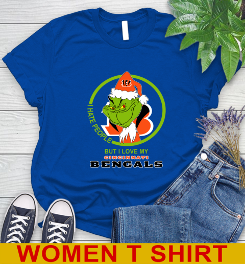 Cincinnati Bengals NFL Christmas Grinch I Hate People But I Love My Favorite Football Team Women's T-Shirt 9