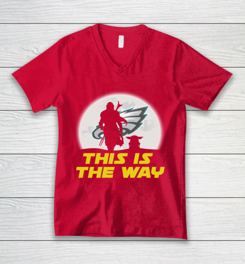 Philadelphia Eagles NFL Football Star Wars Yoda And Mandalorian This Is The Way V-Neck T-Shirt 6