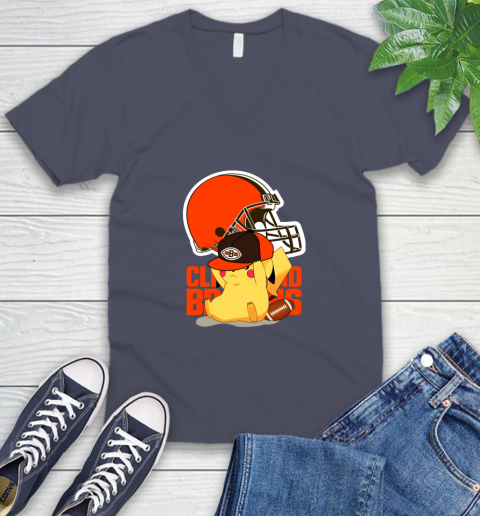 NFL Pikachu Football Sports Cleveland Browns V-Neck T-Shirt 8