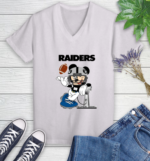 NFL Oakland Raiders Mickey Mouse Disney Super Bowl Football T Shirt Women's V-Neck T-Shirt