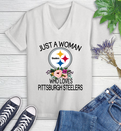 NFL Just A Woman Who Loves Pittsburgh Steelers Football Sports Women's V-Neck T-Shirt