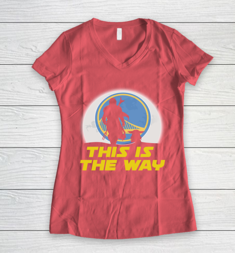 Golden State Warriors NBA Basketball Star Wars Yoda And Mandalorian This Is The Way Women's V-Neck T-Shirt 4
