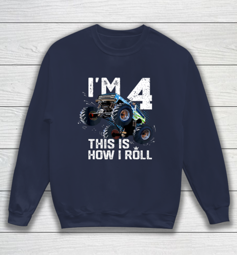 Kids I'm 4 This is How I Roll Monster Truck 4th Birthday Boy Gift 4 Year Old Sweatshirt 2