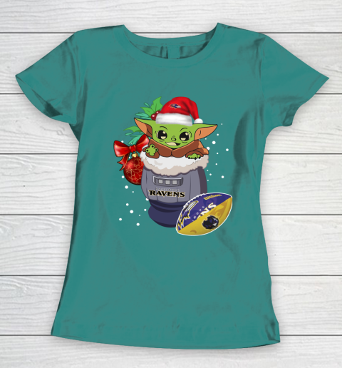 Baltimore Ravens Christmas Baby Yoda Star Wars Funny Happy NFL Women's T-Shirt 12
