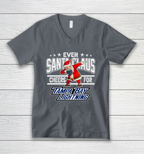Tampa Bay Lightning Even Santa Claus Cheers For Christmas NHL V-Neck T-Shirt 4
