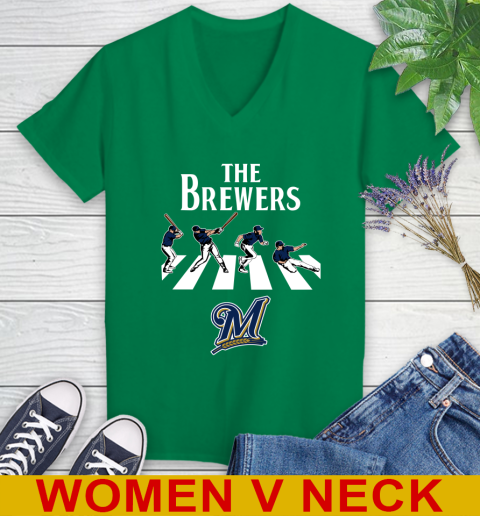 MLB Baseball Milwaukee Brewers The Beatles Rock Band Shirt Women's V-Neck T-Shirt 5