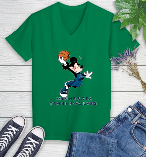 NBA Basketball Minnesota Timberwolves Cheerful Mickey Mouse Shirt Women's V-Neck T-Shirt 5