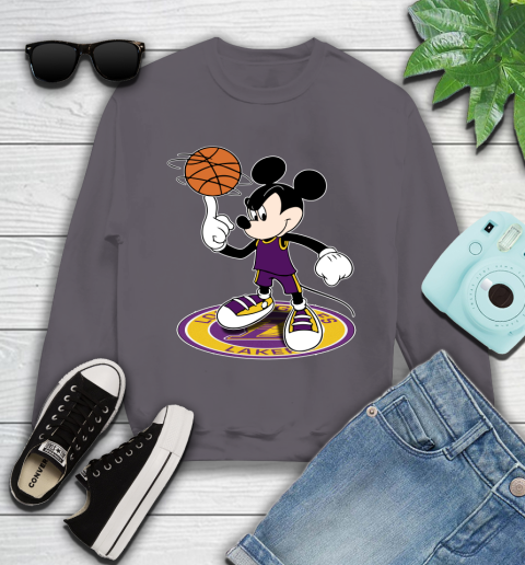 NBA Basketball Los Angeles Lakers Cheerful Mickey Disney Shirt Youth Sweatshirt 5