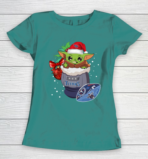 Tennessee Titans Christmas Baby Yoda Star Wars Funny Happy NFL Women's T-Shirt 12