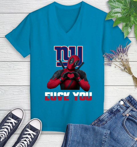 NHL New York Giants Deadpool Love You Fuck You Football Sports Women's V-Neck T-Shirt 7