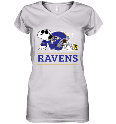 The Baltimore Ravens Joe Cool And Woodstock Snoopy Mashup Women's V-Neck T-Shirt